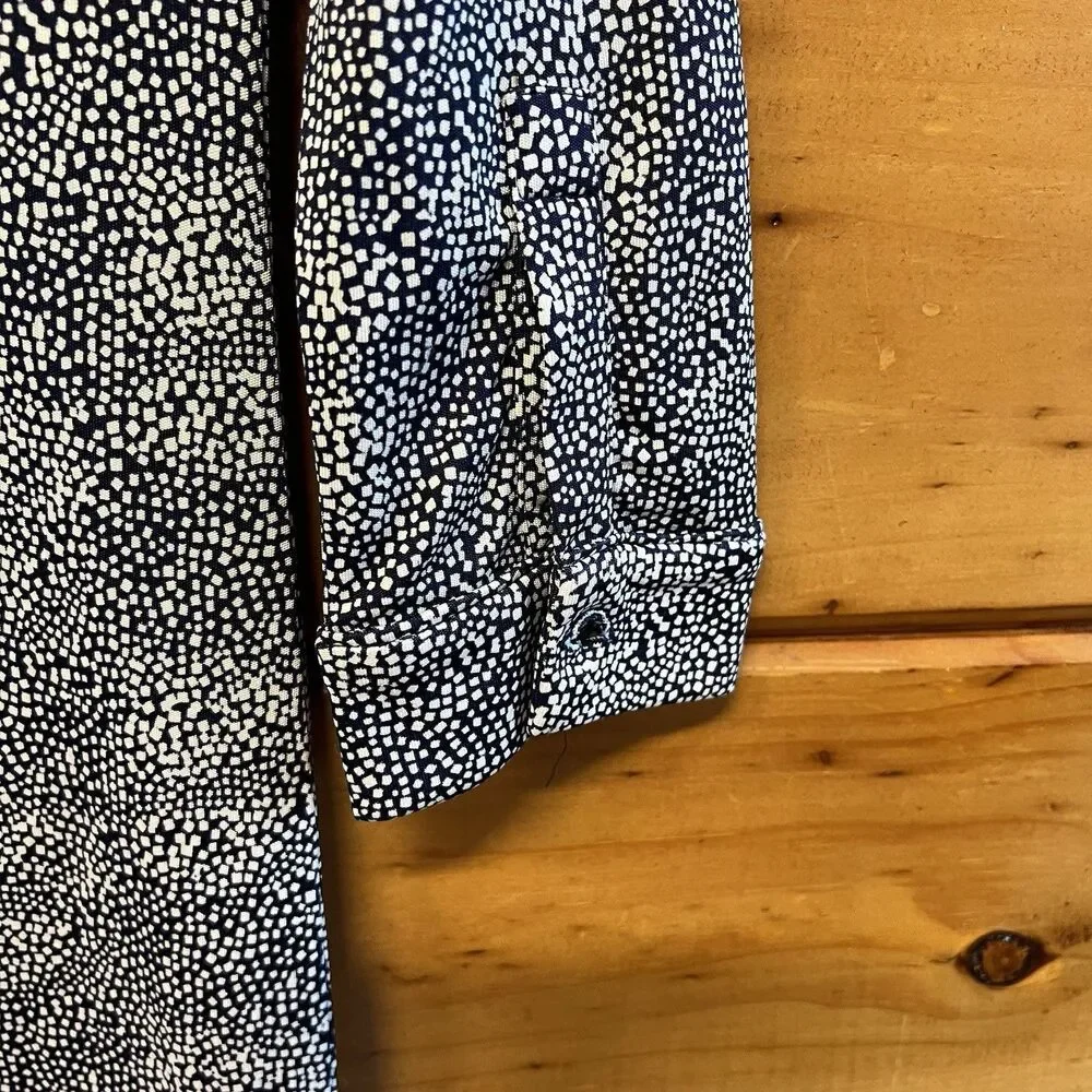 Tory Burch Blue & White Silk Beaded Dot Print  Blouse Tunic Top Size Small